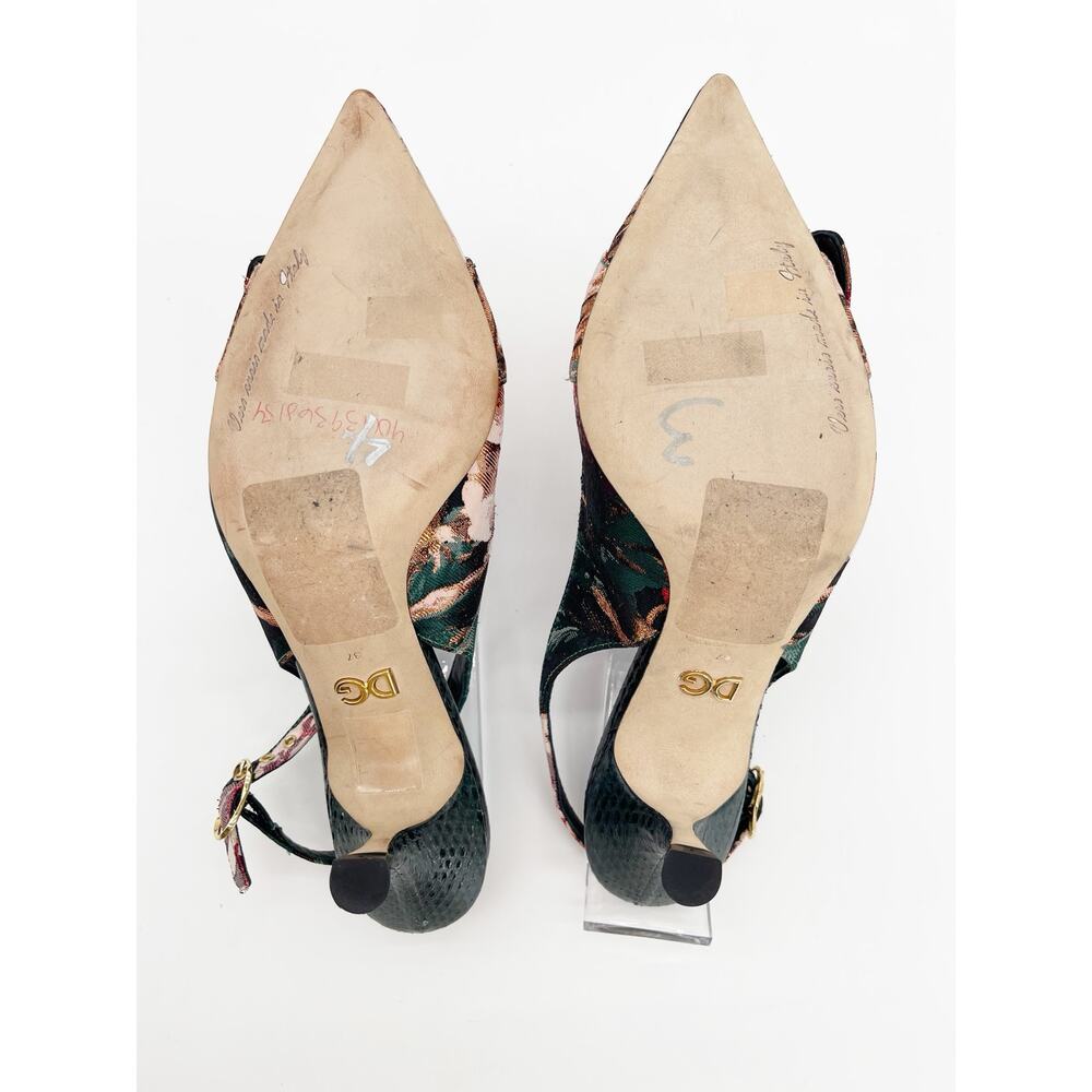 Dolce & Gabbana Floral Brocade Crystal Pointed Toe Slingback Heels IT 37 - Picture 9 of 13